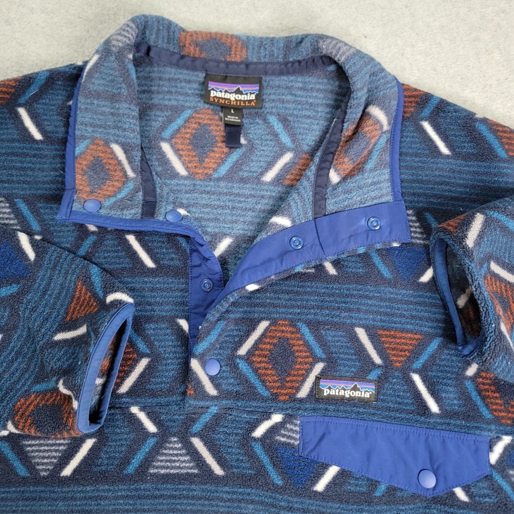 Patagonia Snap-T Men's Large Lifecycle Glass Blue Fleece Pullover Jacket Aztec